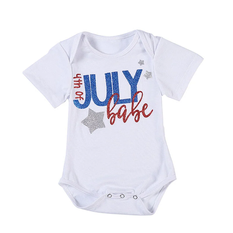 Top Quality Boutique Girl Romper Cotton Sleeveless   Baby 4th of July romper