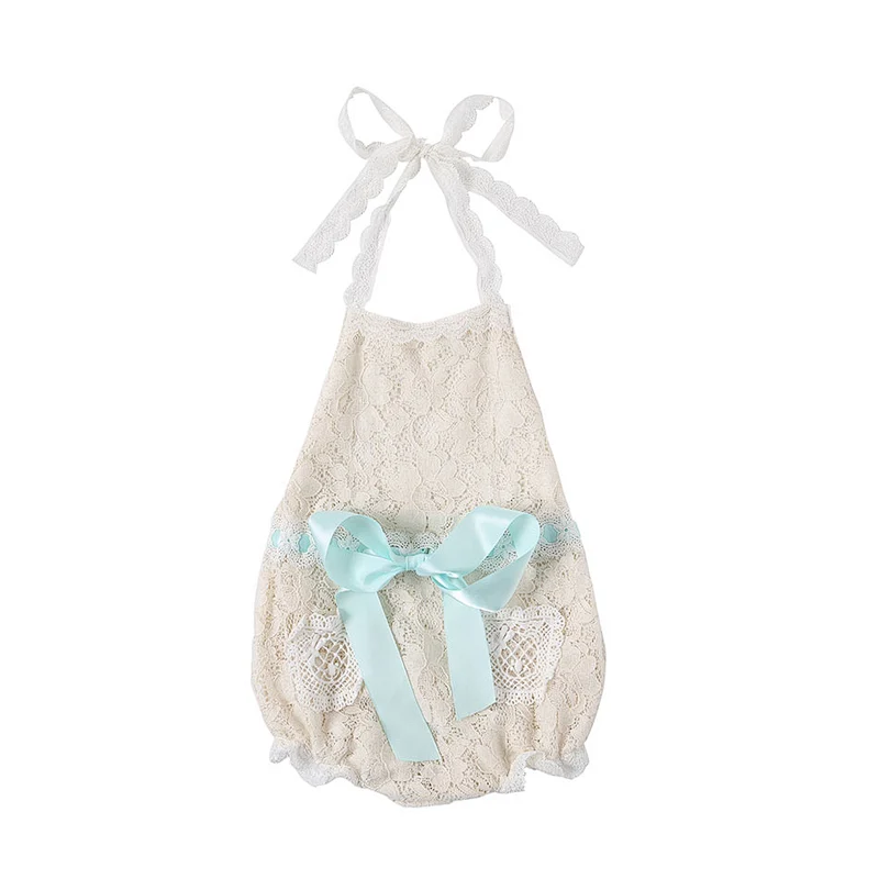Infant Toddler Girls Cool Summer Backless Halter Lace Rompers