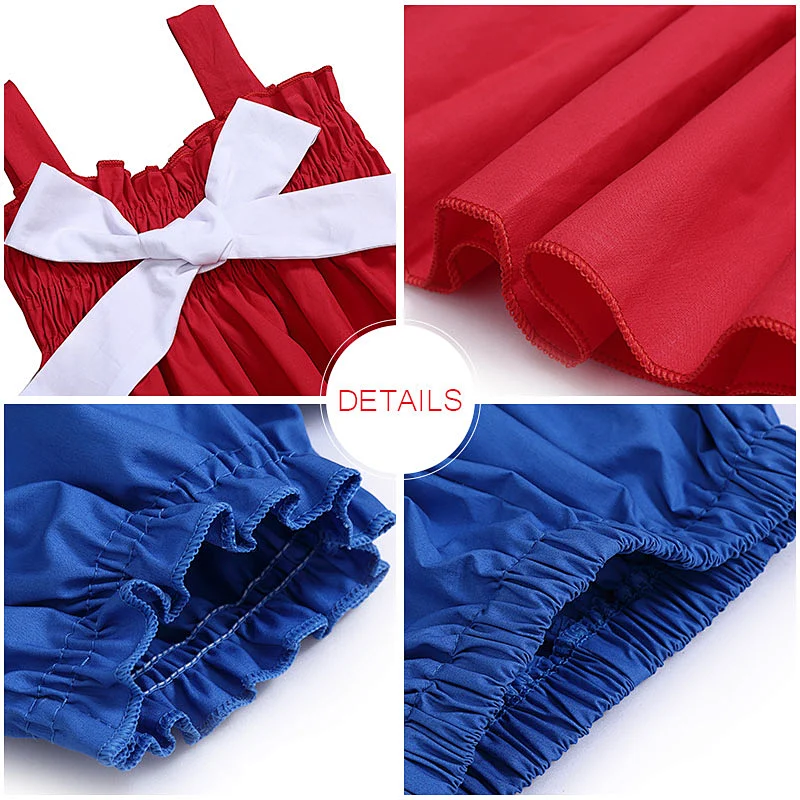 2018 new designs strap red dress with white bow and blue short baby girls fourth of July boutique outfits
