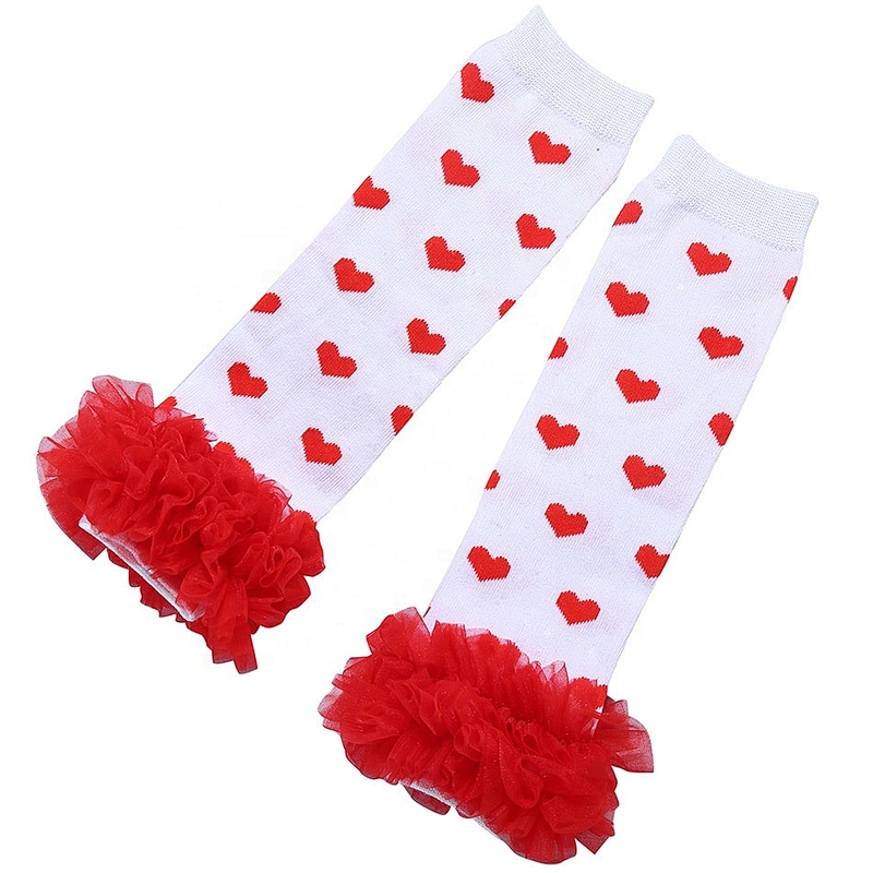 Beautiful Heart Knitting Baby Leg Warmers with Light Pink Ground Color and White Heart Pattern