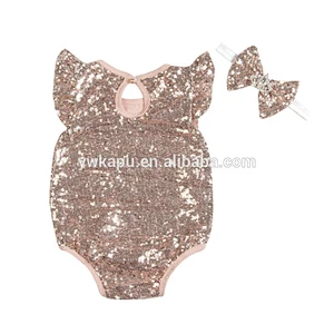 Plain Sequin Romper with Matching Crown Headband,Baby Onesie from Yiwu