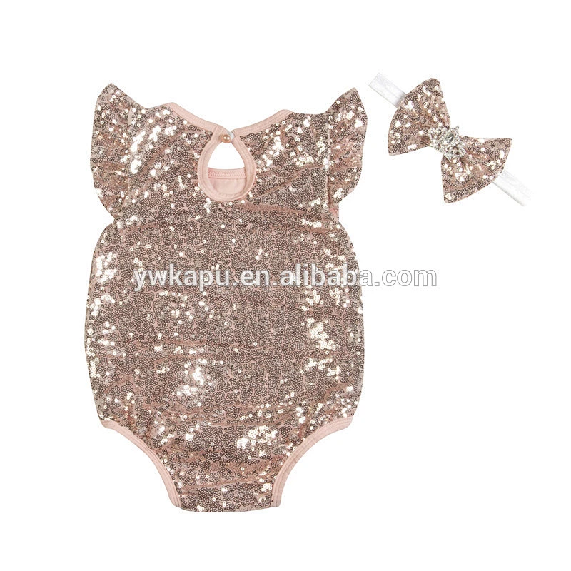 Plain Sequin Romper with Matching Crown Headband,Baby Onesie from Yiwu