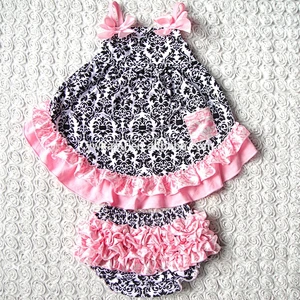 2016 hot sale summer baby girl cotton swing top&bloomer set