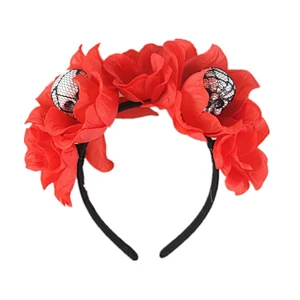 Funny  Halloween Orange Rose Gauze Skull Party Baby kids Headband