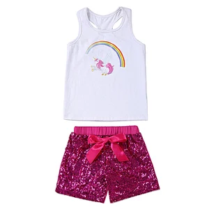 Easter day design baby girls outfits newborn baby girl 2 pcs summer clothes set with sequin shorts