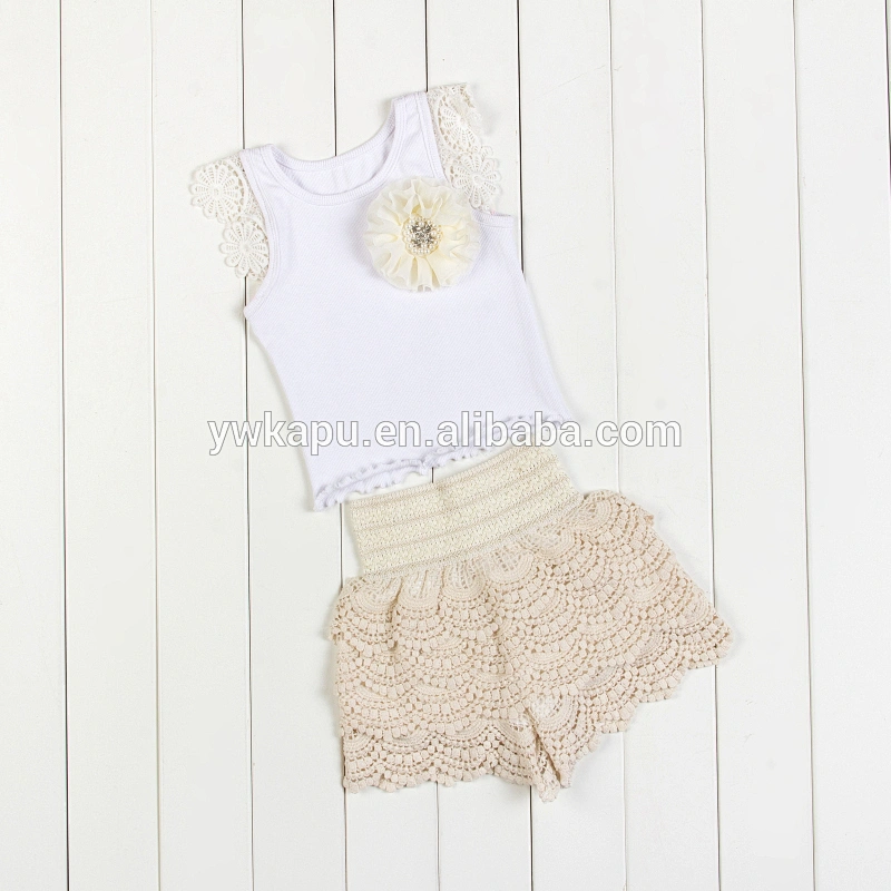 Wholesale baby clothing stylish girl sleeveless top and tunic short outfit baby lace petti set
