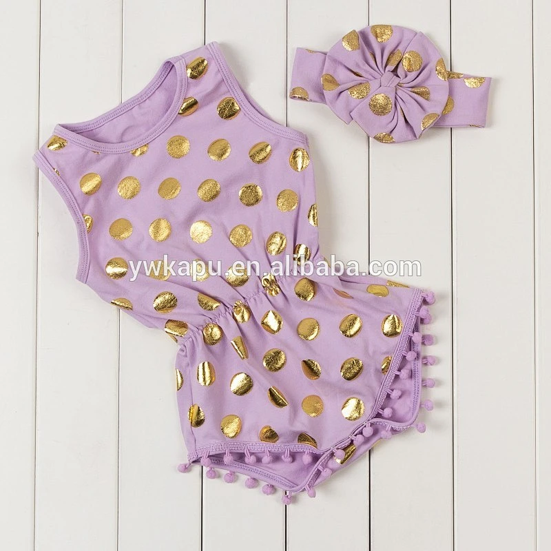 2018 Baby boutique clothes Hot stamping polka dot romper baby girl bodysuit pompom romper