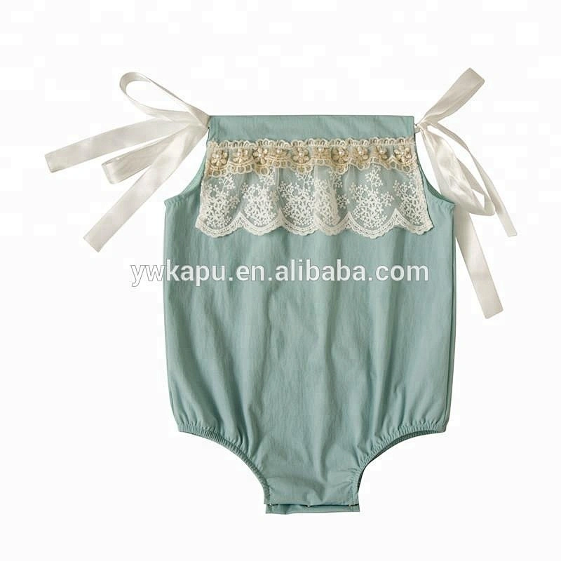 2018 Ribbon Off Shoulder Playsuit Baby Boutique Clothing Lace Onesie
