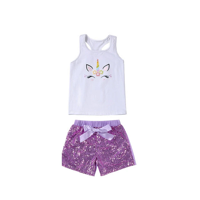 Baby girl pink set sleeveless tank top sequin shorts wholesale children's clothing