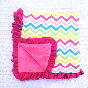 New design 100% cotton soft touch baby blankets with satin ruffle
