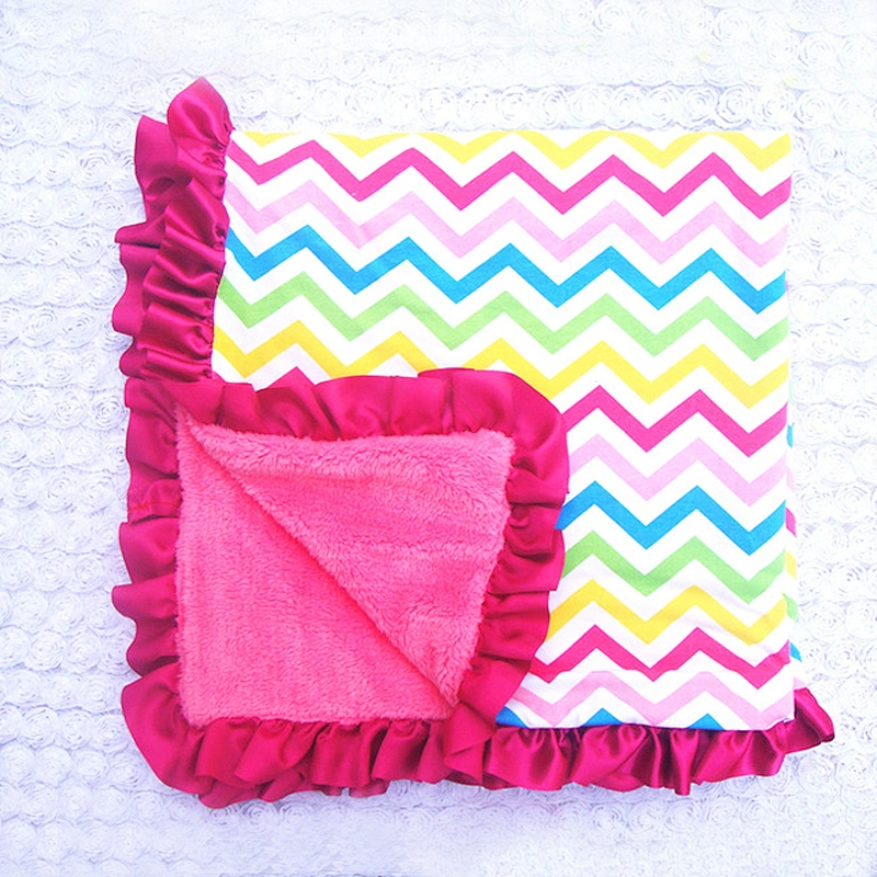 New design 100% cotton soft touch baby blankets with satin ruffle