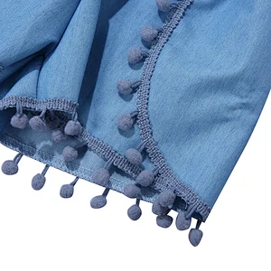 2019 Trending Baby Denim Clothing  Denim Pompoms jumpsuitt For Baby Girls