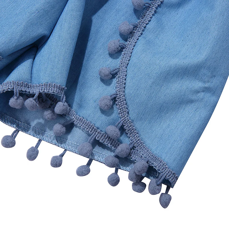 2019 Trending Baby Denim Clothing  Denim Pompoms jumpsuitt For Baby Girls