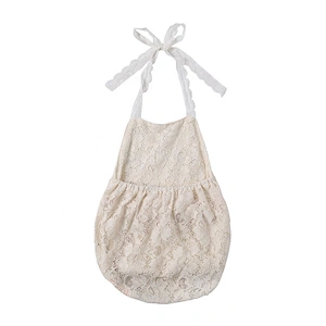Cute Baby Girls Lace Backless Halter Rompers