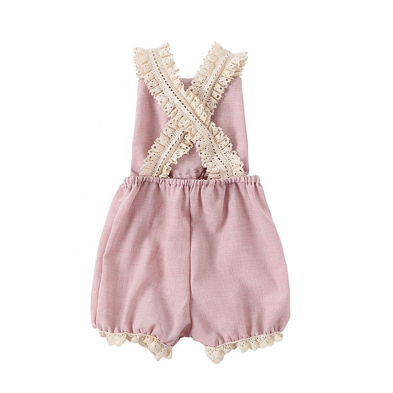 Newborn Baby Girl Backless Lace Flex Shoulder Back-Cross Cotton Rompers