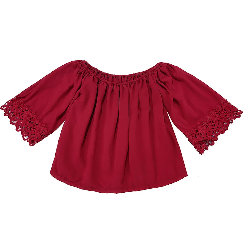 Red Polyester Cute Chiffon Children Baby Girl High Bell Top toddler