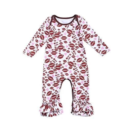 Sweet Football Printed Infant Ruffle Jumpsuit