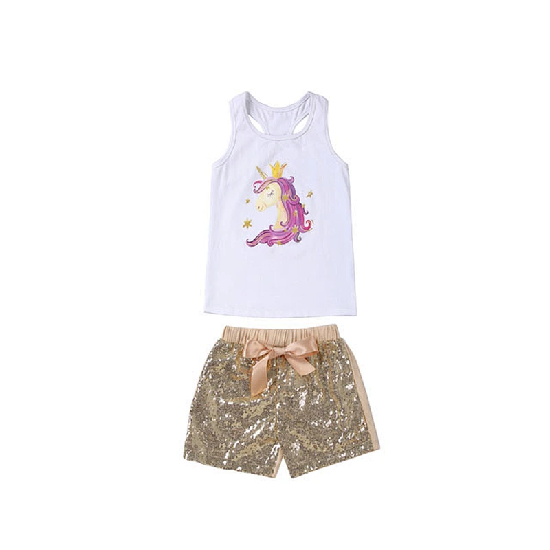 Baby girl pink set sleeveless tank top sequin shorts wholesale children's clothing