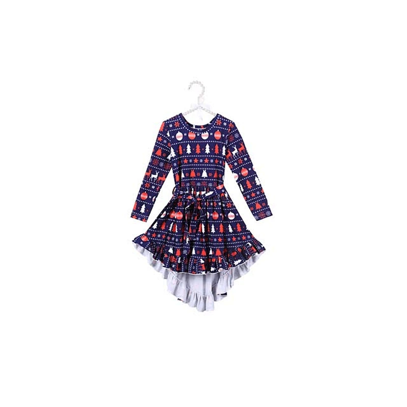 Wholesale Top Quality Girls Christmas Ruffle High-low Dress