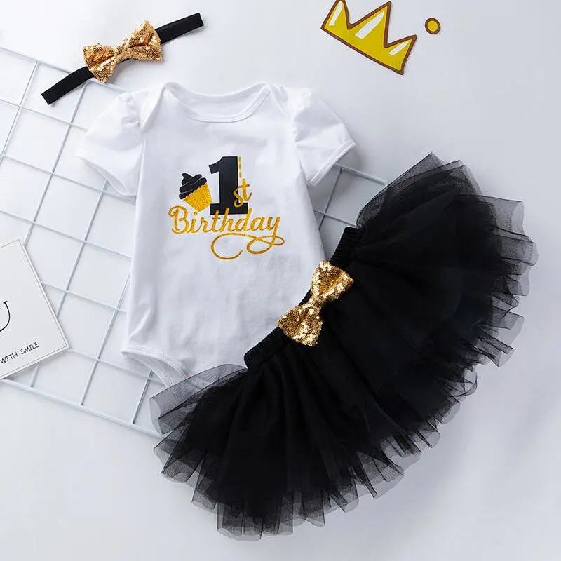 Summer 3 Piece First Birthday Red Tutu Skirt Outfits For Baby Girl