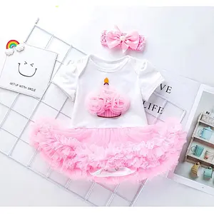 New designs short sleeve kids clothes tulle dress for girls