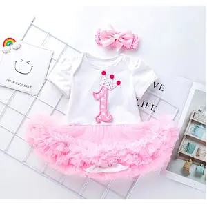 New designs short sleeve kids clothes tulle dress for girls