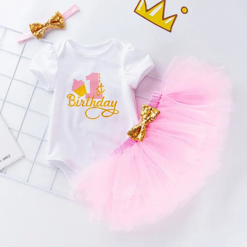 Summer 3 Piece First Birthday Red Tutu Skirt Outfits For Baby Girl