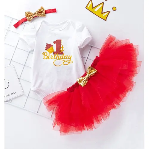 Été 3 pièces premier anniversaire jupe tutu rouge tenues pour bébé fille