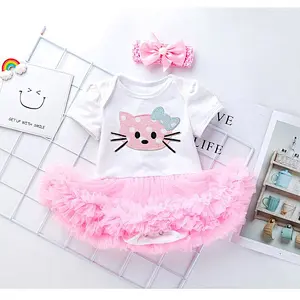 New designs short sleeve kids clothes tulle dress for girls