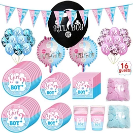 Eco friendly Gender Reveal Decoration Set plates cups Napkins Confetti Balloons Tablecloth baby shower decoration