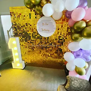 Transperant Clear Decoration Silver Iridescent Wind Pink Rose Gold Purple Mirror Backdrop Wedding 3d Panel Sequin Shimmer Wall