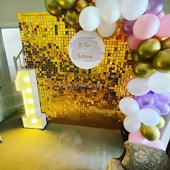 Transperant Clear Decoration Silver Iridescent Wind Pink Rose Gold Purple Mirror Backdrop Wedding 3d Panel Sequin Shimmer Wall