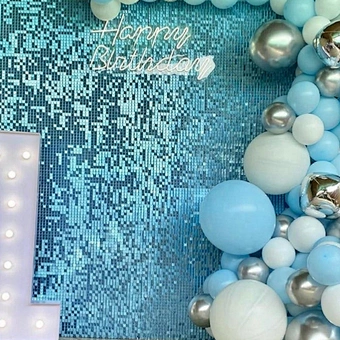 Sky Blue 2021 Hot Sale 3d Disc Clip Clear Wind Sequin Panel Shimmer Wall For Baby Shower Birthday Party Event Decoration