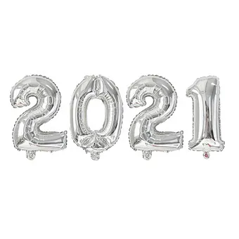 Photobooth Props Merry Christmas Eve Decoration Home Xmas Balloon Silver Number Foil Helium Party Decor Noel Happy New Year 2021