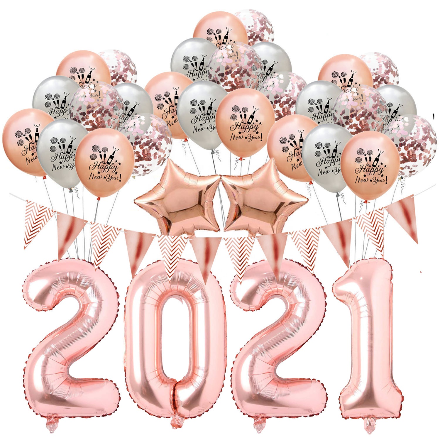 Number Ballon Home Party Decoration Black Gold Silver Rose Set Kit 2021 Happy Banner Prop Festival Supplies Balloon For New Year