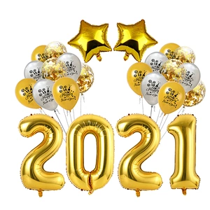 Wholesale Merry Christmas Kit Banner Helium Ballon Confetti Latex Gold Number Foil Balloon 2021 Happy New Year Eve Decoration