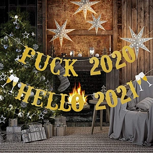 New Years Eve Party Decoration Fireplace Mantle Home Decor Happy Sign Welcome Gold Glittery Farewell 2020 Hello 2021 Banner