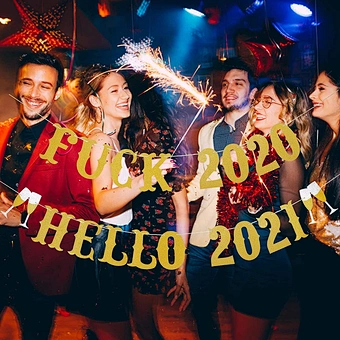 New Years Eve Party Decoration Fireplace Mantle Home Decor Happy Sign Welcome Gold Glittery Farewell 2020 Hello 2021 Banner