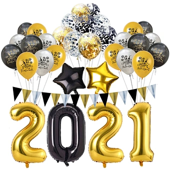 Number Ballon Home Party Decoration Black Gold Silver Rose Set Kit 2021 Happy Banner Prop Festival Supplies Balloon For New Year