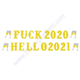 New Years Eve Party Decoration Fireplace Mantle Home Decor Happy Sign Welcome Gold Glittery Farewell 2020 Hello 2021 Banner