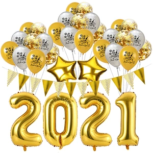 2021 Foil Balloon Banner Merry Christmas Eve Party Decorations Home Ornaments Gold Photo Decor Supplies Happy New Year