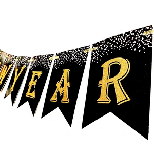 No Diy Required Years Eve Party Supplies 2021 Hanging Garland Sign Black Gold Decor Home Happy New Year Banner Decorations