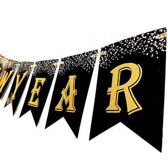 No Diy Required Years Eve Party Supplies 2021 Hanging Garland Sign Black Gold Decor Home Happy New Year Banner Decorations