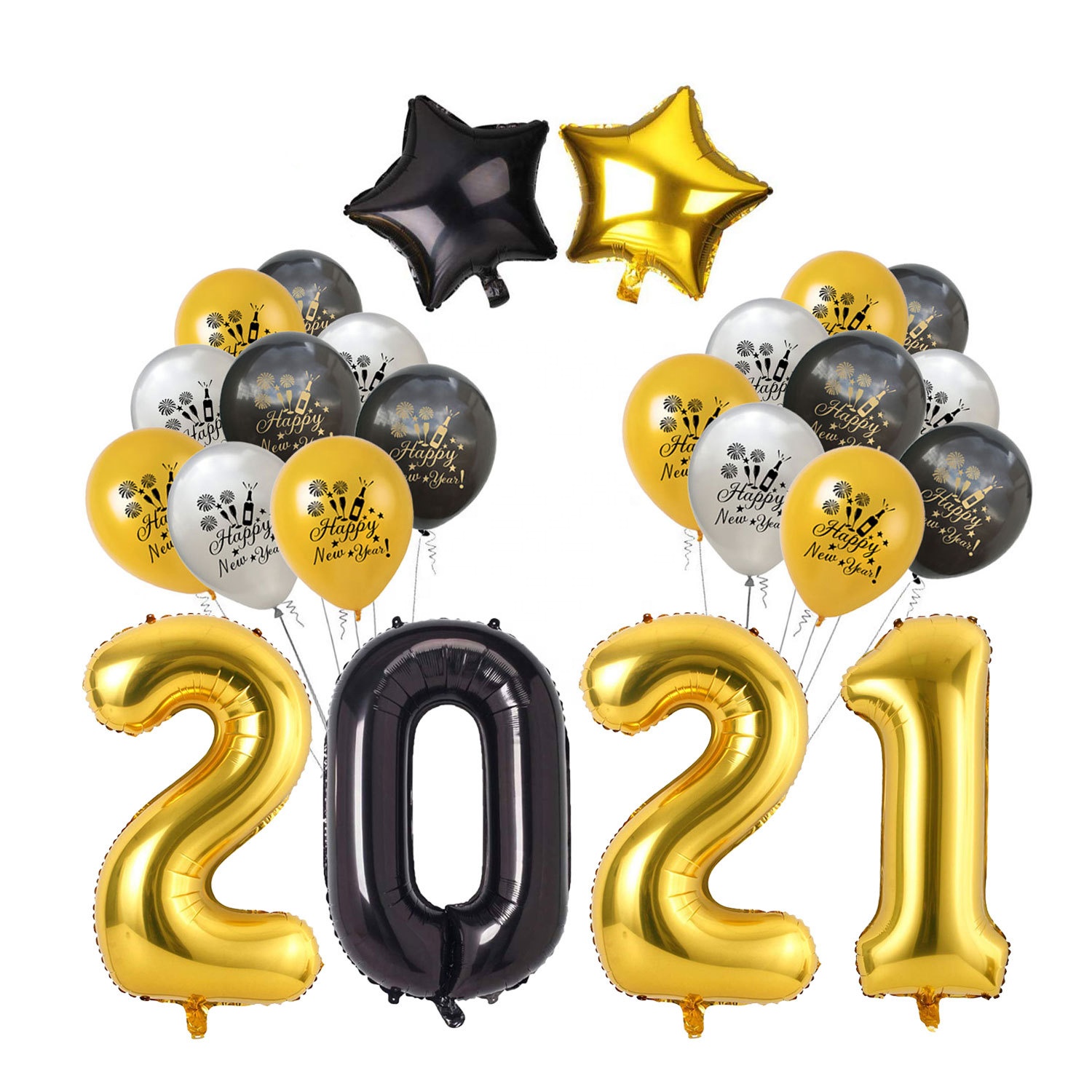 Kit Latex Confetti Anniversary Eve Decorations Supplies Banner Black Rose Gold Balloons 2021 Happy New Year Party