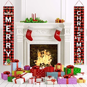 Porch Fireplace Wall Sign Flag Decoration Outdoor Indoor Custom Hign Quality Printing Hanging Door Merry Christmas Banner