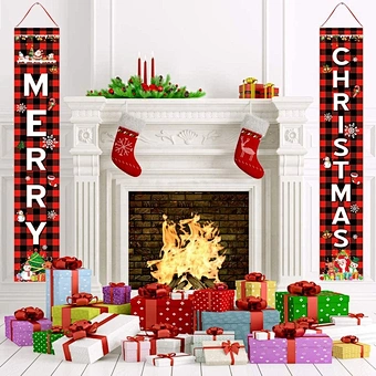Porch Fireplace Wall Sign Flag Decoration Outdoor Indoor Custom Hign Quality Printing Hanging Door Merry Christmas Banner
