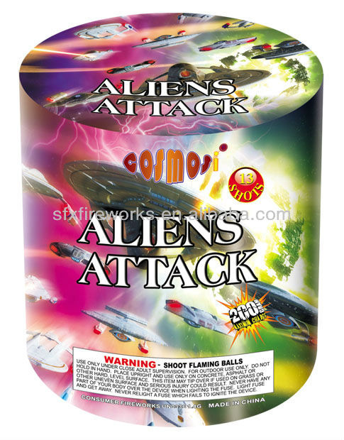 ALIENS ATTACK 13 SHOTS round shape 200g cakes fireworks