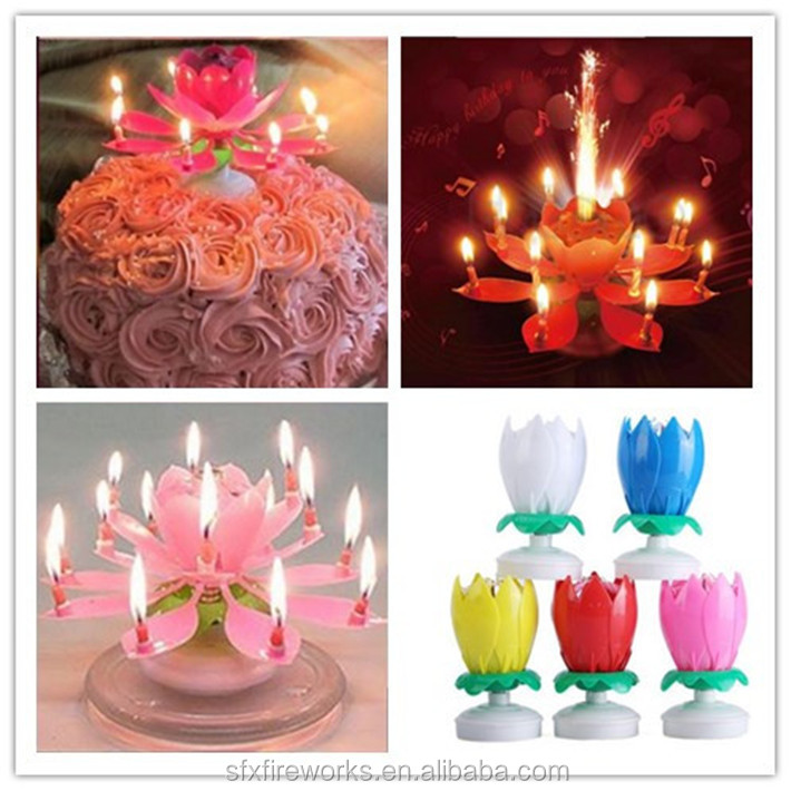 feliz cumpleaños giratorio increíble musical rosa flor vela