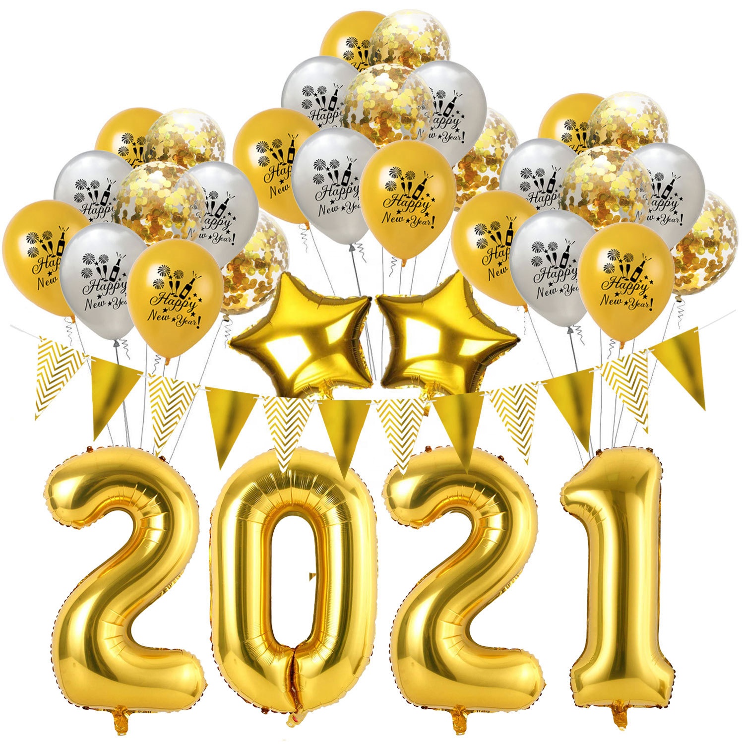 Wholesale Merry Christmas Kit Banner Helium Ballon Confetti Latex Gold Number Foil Balloon 2021 Happy New Year Eve Decoration
