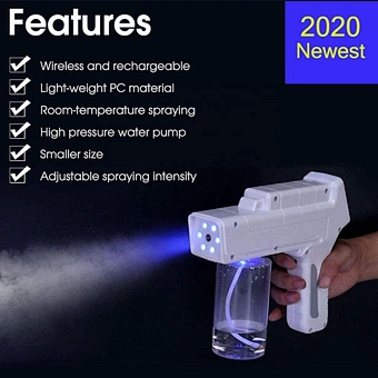 Blue Light Wireless Charging Portable Nano Atomizing Spray Machine Sanitizer Sterilization Smoke Fog Alcohol Disinfection Gun